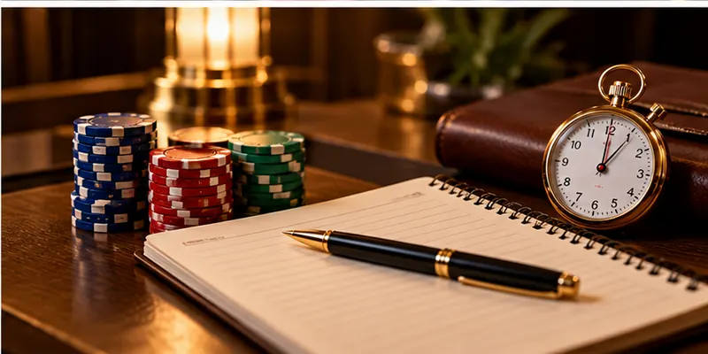 A written budget, timer and chip stacks emphasize financial boundaries before a session.